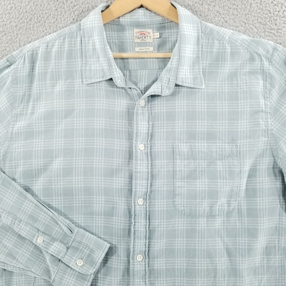 Faherty Shirt Mens 2XL Plaid Organic Cotton Lyocell Button Up Lightweight Casual